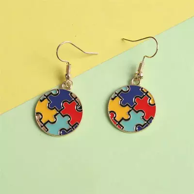 Autism Awareness Puzzle Pieces Globe Ball Earrings FREE USA SHIPPING SHIPS FROM • $7.99
