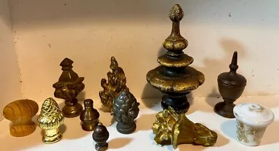 Vintage Finials 11 Assorted Brass Bronze Wood Ceramic Etc Free Shipping • $25