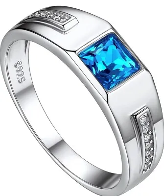 Suplightmens Ring925 Sterling Silvercubic Zirconia Blue Topaz N1/2 • £24.99