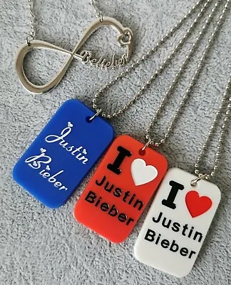 £2.99 • Buy BNIP Justin Bieber Belieber Silver Infinity Necklace / Dog Tags FREE GIFT BAG UK