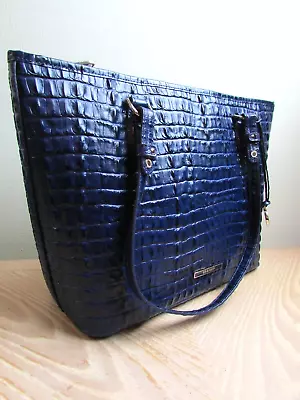 Brahmin Ink Leontyne La Scala Medium Asher Midnight Navy Blue Leather Handbag • $249.95