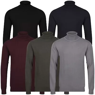 New Mens Roll Neck Jumper Knit Lightweight Pullover Turtle High Polo Sweater Top • £9.99