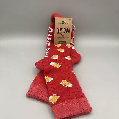 NEW Northeast Outfitters Mens Cozy Cabin Socks Crew Sz 8-12.5 Red Game Day Beers • $9.99