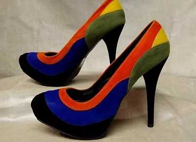 Charlotte Russe 5 Inch Stilettos Heels Black Blue Orange Faux Suede 7 M • $13.99