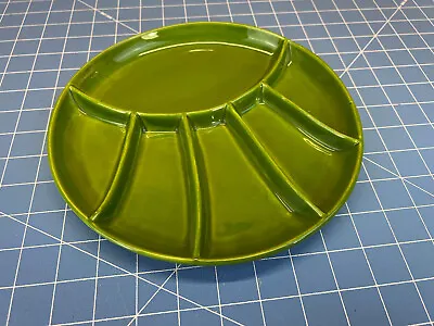 Vintage Divided Ceramic Green 9.75  Fondue Plate  MCM USA • $14.95