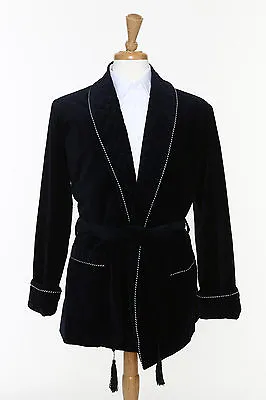 Mens Smoking Jacket - NAVY Velvet - Smoking Robe - Fully Lined  • $149.99