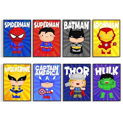 Superhero Kids Bedroom Nursery Print Wall Art Children's Cartoon Hero Comic • £3.99