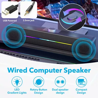 Wired PC Speaker Computer Speaker Stereo Bass Subwoofer For Tablet Phone Laptop • £10.99