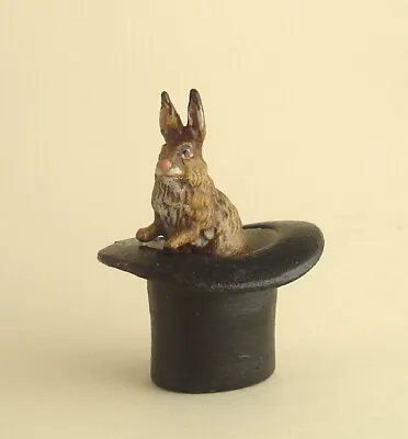 Vienna Bronze Cute RABBIT IN HAT Topper Bermann Austria Brass Cold Painted • $124.99