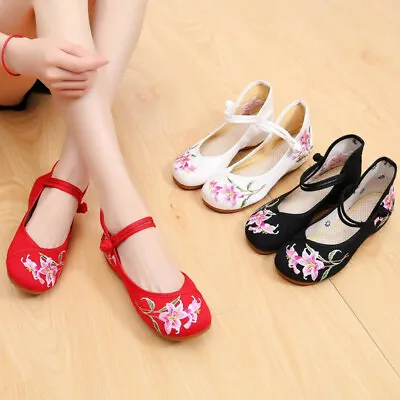 £13.90 • Buy Casual Dance Chinese Old Peking Women Embroidered Flowers Round Toe Cloth Shoes