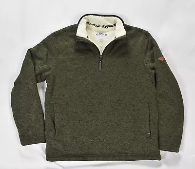 Orvis Jacket Mens Large Green Sweatshirt Pullover Quarter Zip Sherpa Lined Warm • $35.99