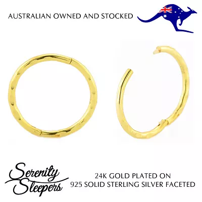 24K Gold Plated On Sterling Silver 925 Faceted Sleeper Hoop Earrings (Pair) NEW • $15.80