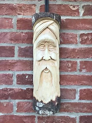 £34.99 • Buy 50cm Hand Carved Forest Man Green Man Log Carving Garden Decoration Tree Wood