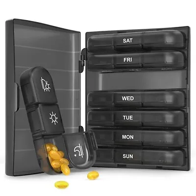 7 Day Pill Weekly Pill Box Organiser Medicine Tablet Storage Dispenser Case • £6.49