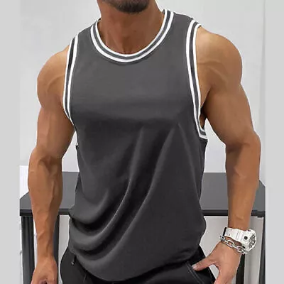 Mens Muscle Gym Vest Racer Back Tank Vest Training Basketball Jersey T-Shirt Top • £9.39