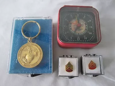 4 USMC US Marine Corps Collectables Key Chain Ring Sergeant Hat Pins Alarm Clock • $24.95