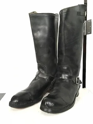 Vintage 40s 50s Sears 18” Tall Harness Engineer Boots 12 Black Leather Old Label • $399.99
