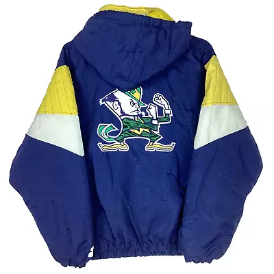 Vintage Notre Dame Fighting Irish Starter Quarter Zip Hooded Jacket Medium Ncaa • $59.49