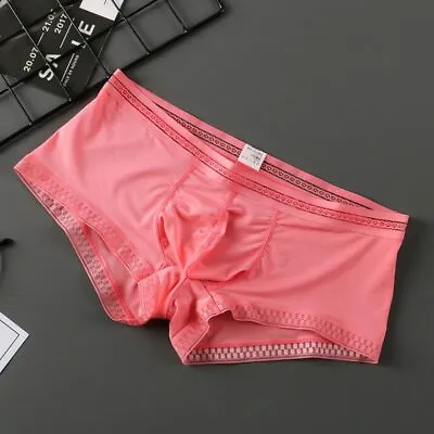 Men's Panties Ice Silk Men Underwear Men's Shorts With Lace Low-Rise U Pouch • $5.78