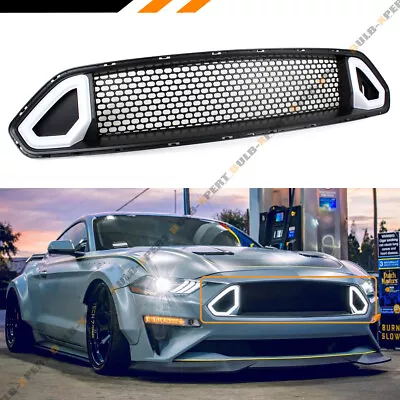 For 18-2023 Ford Mustang R Style Front Mesh Grille White & Amber LED Lights • $122.99