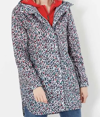 NEW Joules Women’s Golightly Packable Raincoat In Silver  Leopard; Size 6 • $49