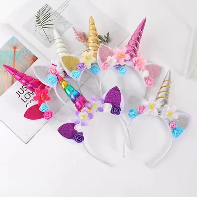 Glitter Flower Unicorn Headband Magical Childrens Girl Fancy Dress Accessory HOT • $15.63