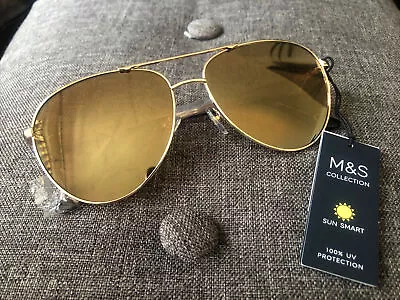 New M&S Sunglasses Gold Metal Frames Mirrored  RRP £15 • £10