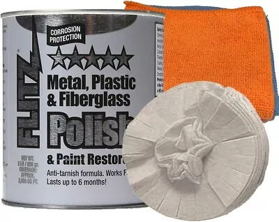 Flitz Metal Polish 2 Lb Quart Can + 5 Inch Buff Ball + 2 Microfiber Polish • $74.47