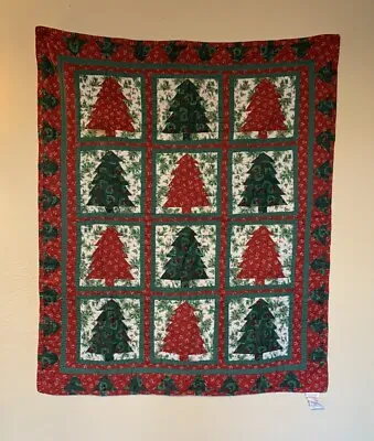 Vintage 1993 Homemade Christmas Quilt Wall Hanging Tree Presents  50” X 60” • $42.42