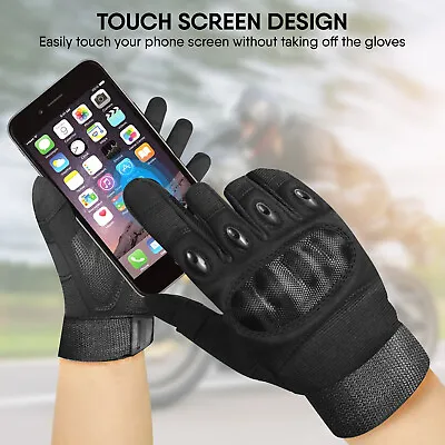 Motorbike Gloves Touch Screen Leather Motorcycle Hard Knuckle Black Men Glove  • £10.99