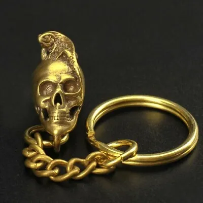 £6 • Buy Solid Brass Skull Head Keychain Keyring