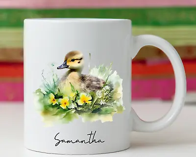 Cute Personalised Name Duck Duckling Ducks Flowers Ceramic Pretty Mug Cup Gift • £8.99