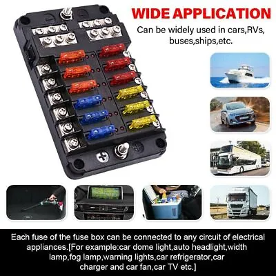 Fuse Box 6 8 10Way Blade Fuses Holder Block With LED Indicator For Boat Van Car • $18.99