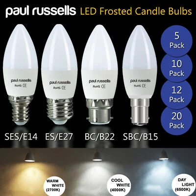 5/10/12/20 Pack Led Candle Frosted Light 25w 40w 60w Watt B22 B15 E27 E14 Bulbs • £39.95