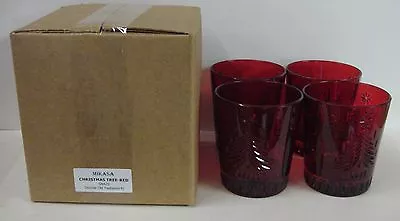 Mikasa Crystal CHRISTMAS TREE RED RUBY Double Old Fashions SET/4 Mint In Box • $110.95