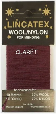 CLARET Thread For Darning & Mending Lincatex - 30% Wool 70% Nylon 10 Metres • £1.45