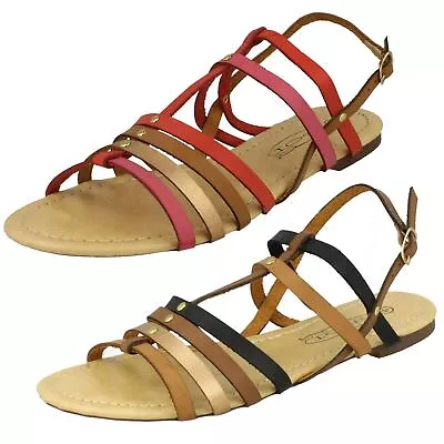 Ladies Spot On Open Toe Flat Summer Buckle Ankle Strappy Slingback Sandals F0699 • £2.99