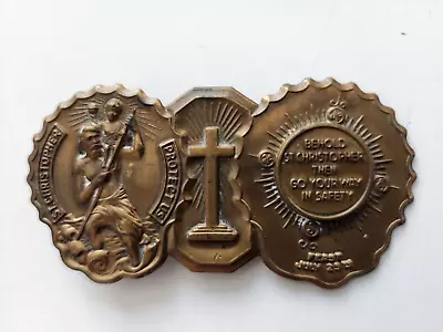 Vintage St. Christopher Bronze Colored Visor Medal 3  X 1 1/2  • $18.99