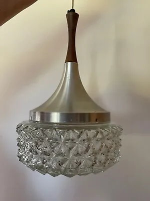 Vintage Mid-Century Danish Teak Glass & Brushed Aluminium Sputnik Ceiling Light • £125