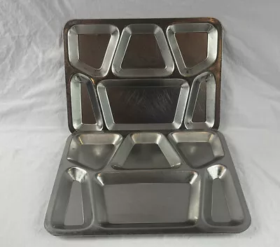 PAIR US Military Metal Food Tray Divided Steel Mess Hall USA U.S.S.M.CO. 1943 • $29.95