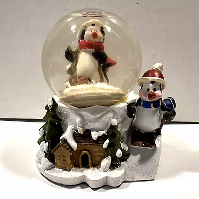 Vintage Snow Globe Waterball Penguins Skiing Christmas Greenbrier International • $12.95