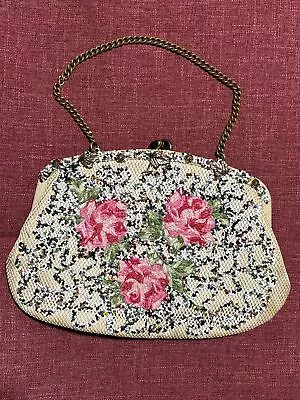 Vintage La France Purse With Embroidered Flowers  & Multi Colored Beading • $35