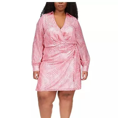 MICHAEL MICHAEL KORS Zebra-Print Midi Dress Sz XL Women Pink White Collared NWT • $33.79