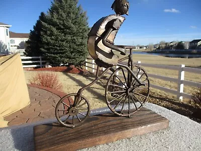 Original Artwork Metal Sculpture Interior Display Welded Bicycle Rider Folk Art • $8.99