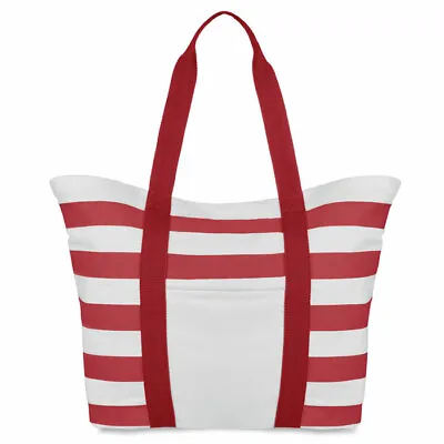 Nautical Striped Canvas Summer Beach Bag . Full Lining And Inner Zippered Pocket • £16.59