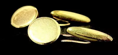 Vintage Edwardian Goldtone Round Button Cuff Links Oval Bar Backs Gorgeous!!! • $32