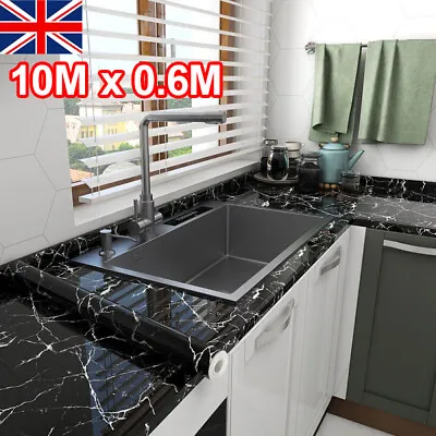 10M Kitchen Marble Worktop Covering Cupboard Self Adhesive Sticker Wrap Film • £10.98