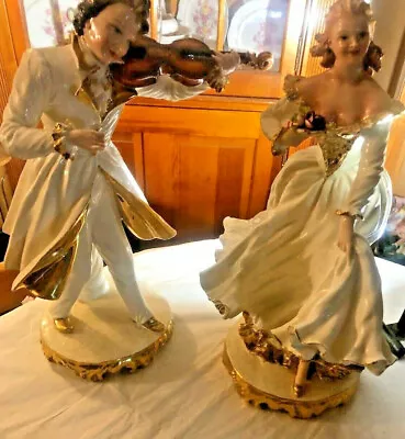 C. Mollica 17+  Porcelain Capodimonte Victorian Couple Man Fiddling Lady Dancing • $349.99