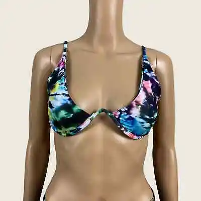 Zaful Tie Dye Print Sexy Plunge Underwire Bikini Swim Suit Top LARGE  US 8 UK 12 • $20