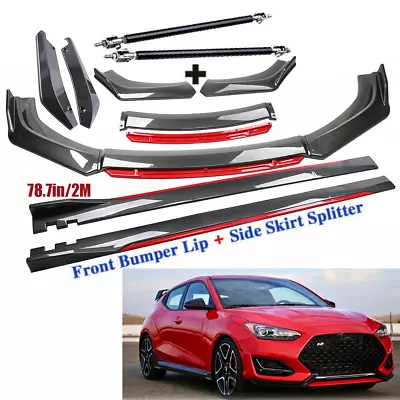 Carbon Fiber Front Bumper Spoiler + Side Skirt Rear For Hyundai Veloster N • $149.99